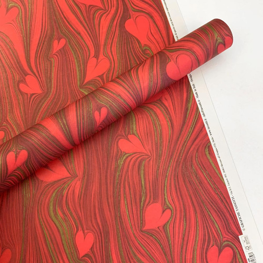 Red Marbled Hearts Print Italian Paper ~ Tassotti